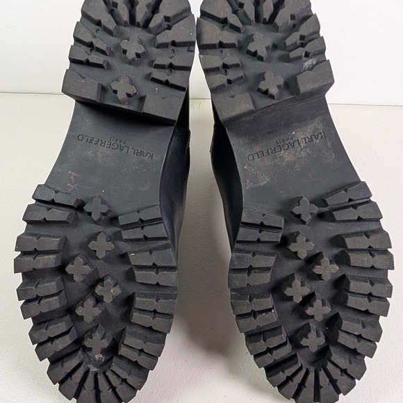 KARL LAGERFELD Paris Pola Black Leather Embellished Chelsea Ankle Boot Women's 8 - Picture 2 of 11